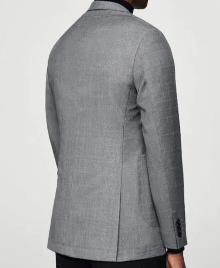MANGO MAN - Szara Marynarka w Kratę Windowpane - Bez Konstrukcji