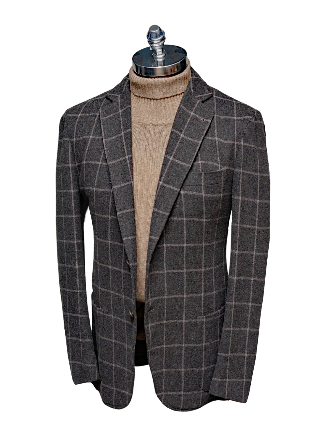 TOMBOLINI - Brązowa Włoska Marynarka Flanelowa w Kratę - Virgin Wool & Cotton (56)