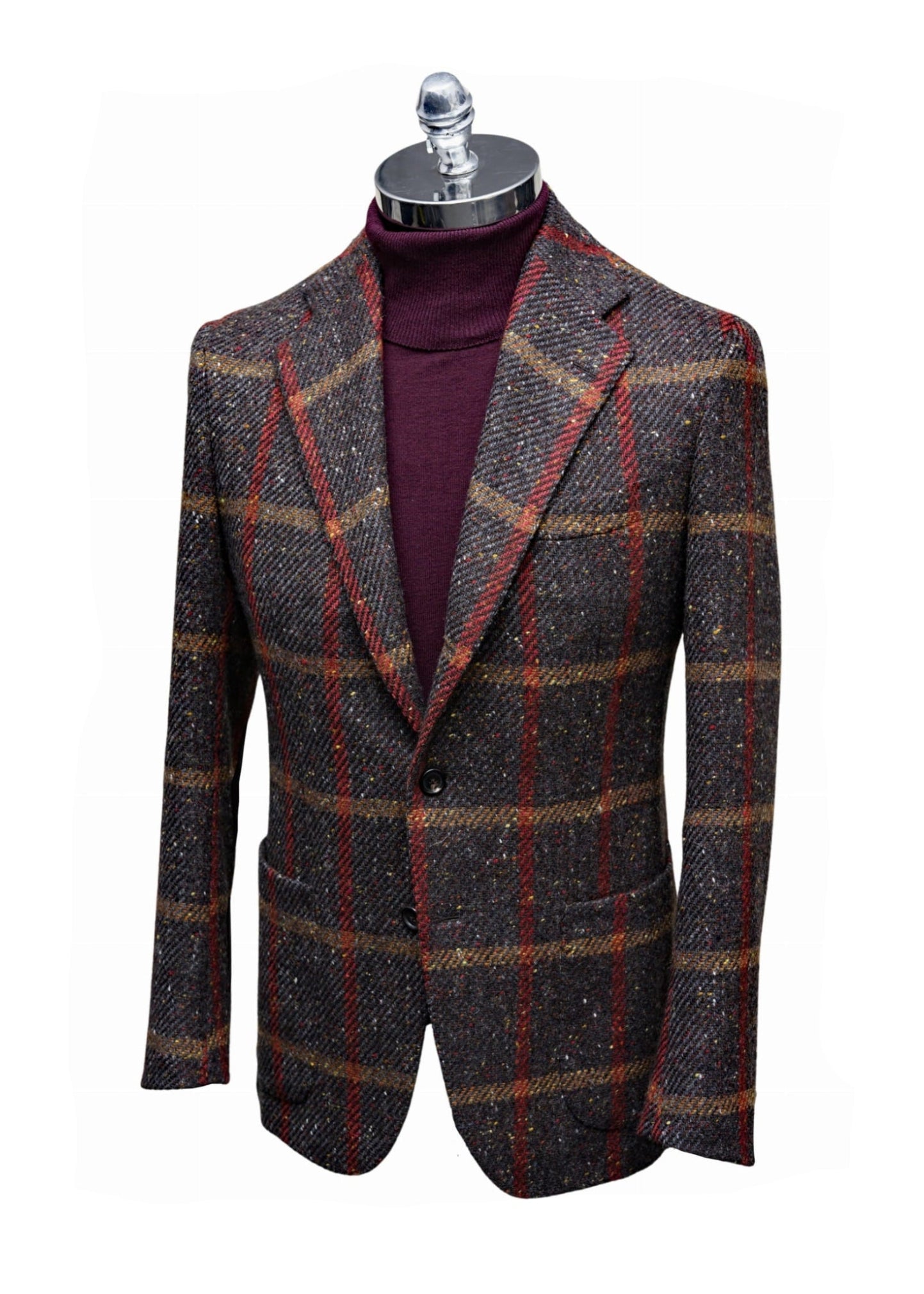 DE PETRILLO NAPOLI - Brązowa Włoska Marynarka Tweedowa w Kratę - 100% Wool (46)