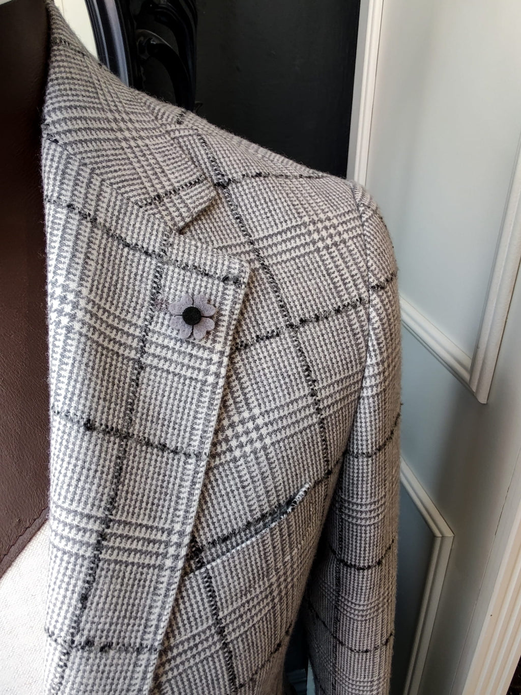 MODACRISE 1989 Wełniana Jasno-Szara Marynarka w Kratę Księcia Walii (46)