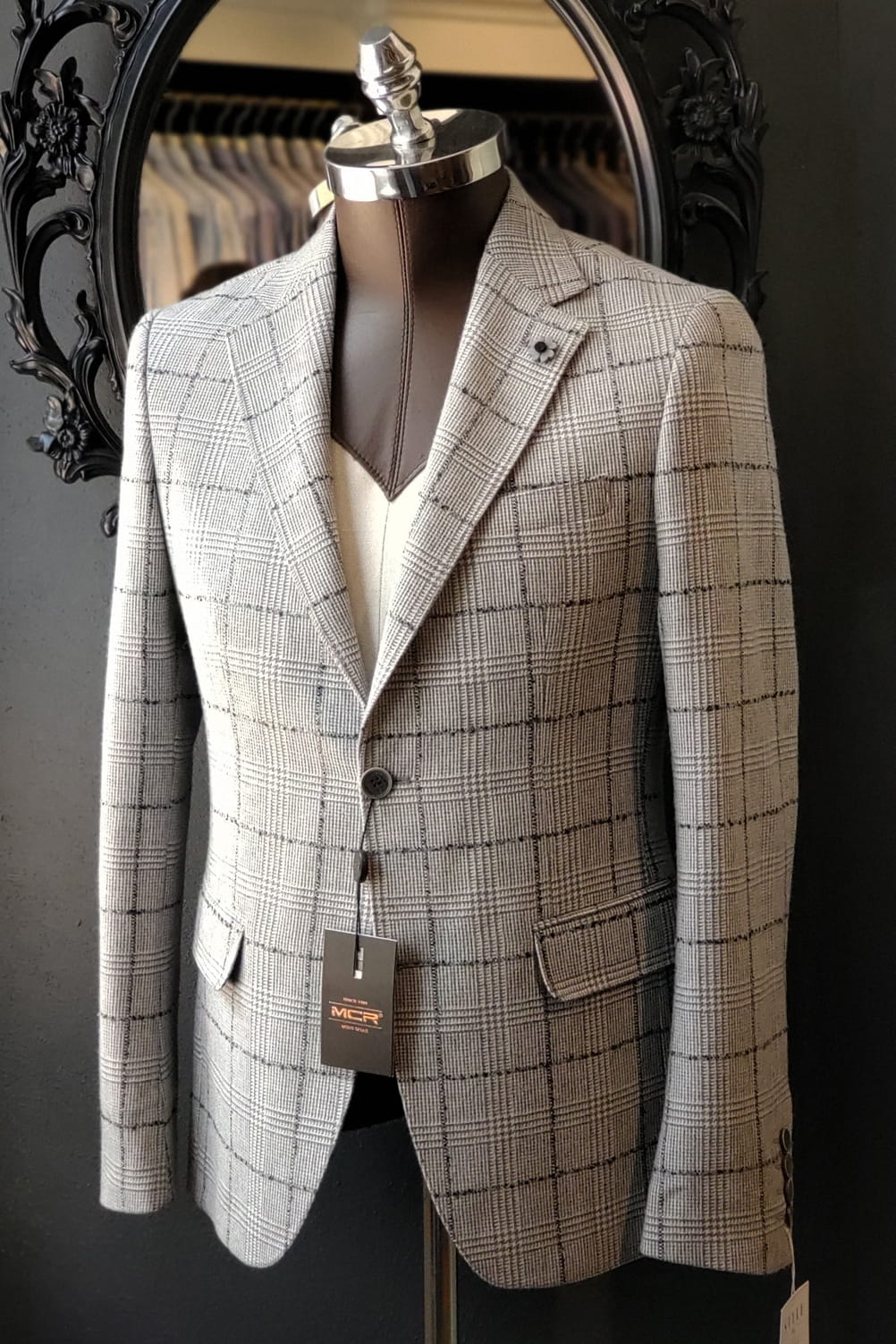 MODACRISE 1989 Wełniana Jasno-Szara Marynarka w Kratę Księcia Walii (46)