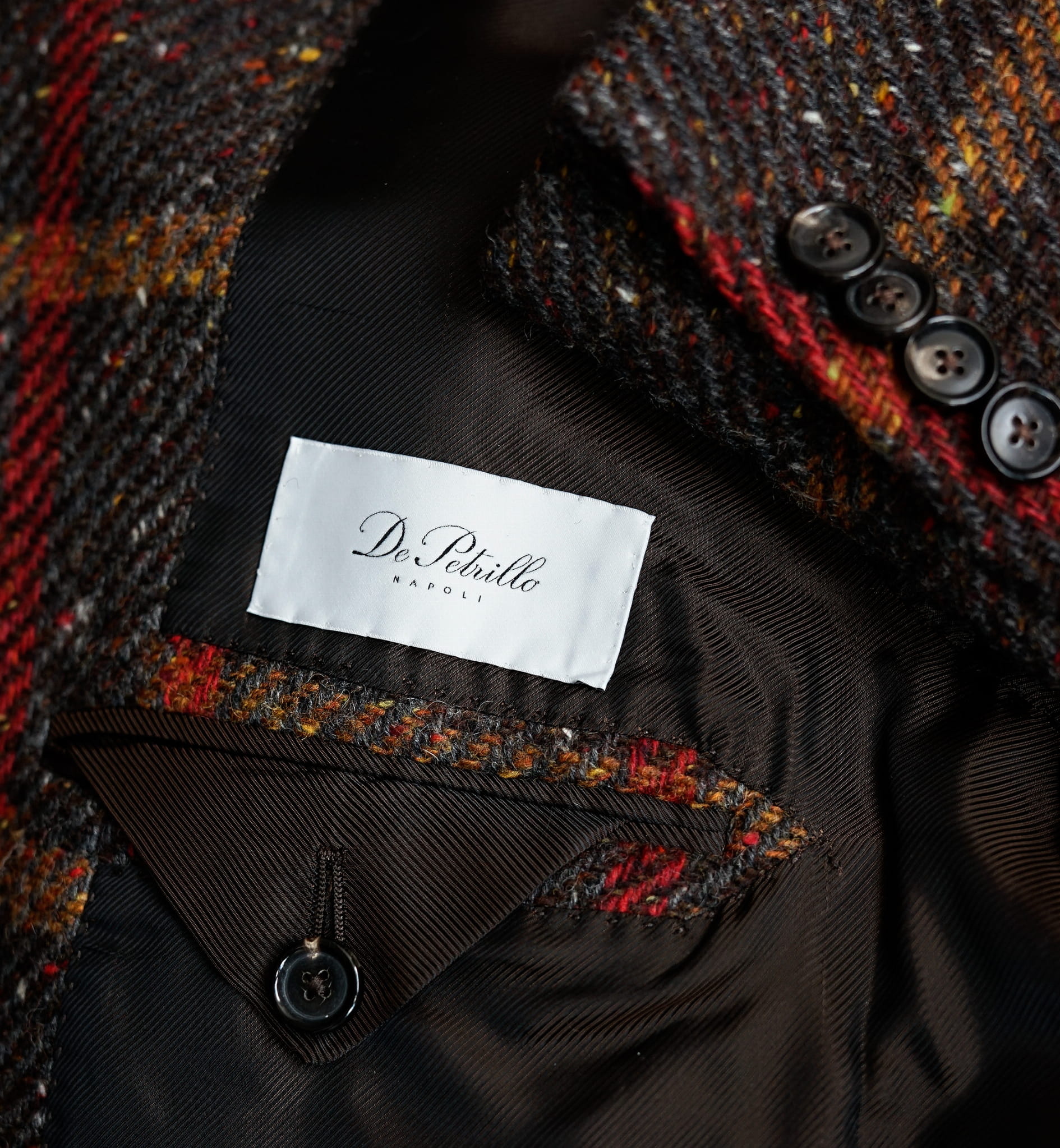 DE PETRILLO NAPOLI - Brązowa Włoska Marynarka Tweedowa w Kratę - 100% Wool (46)