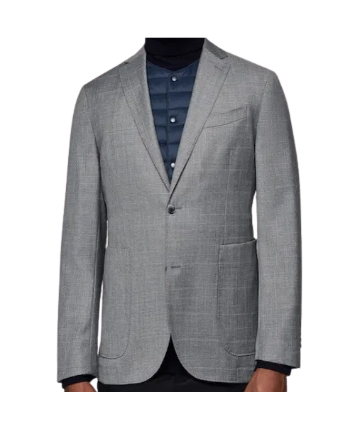 MANGO MAN - Szara Marynarka w Kratę Windowpane - Bez Konstrukcji