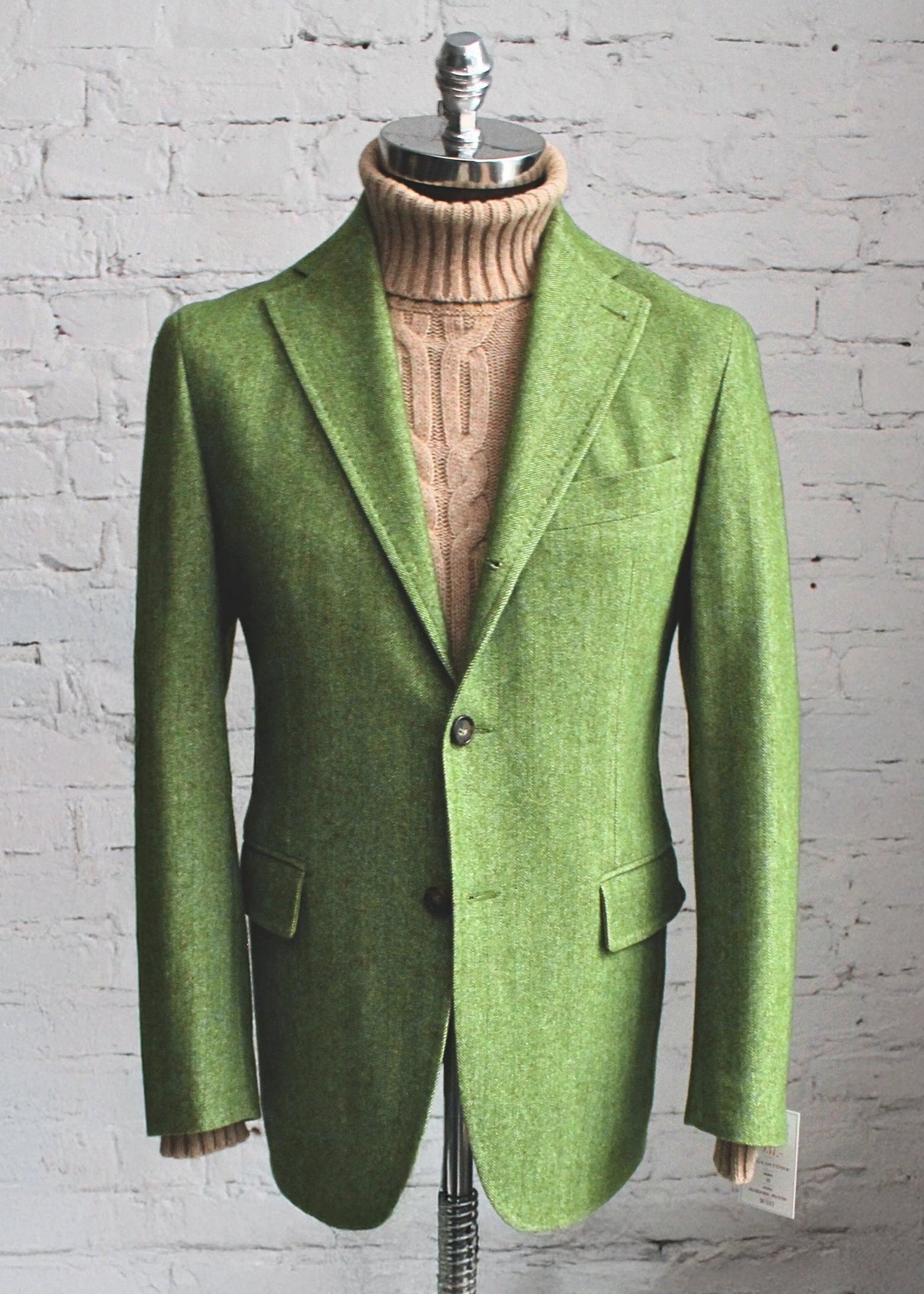 Tagliatore - Zielona Włoska Marynarka Flanelowa w Jodełkę - Wool & Cotton (50)