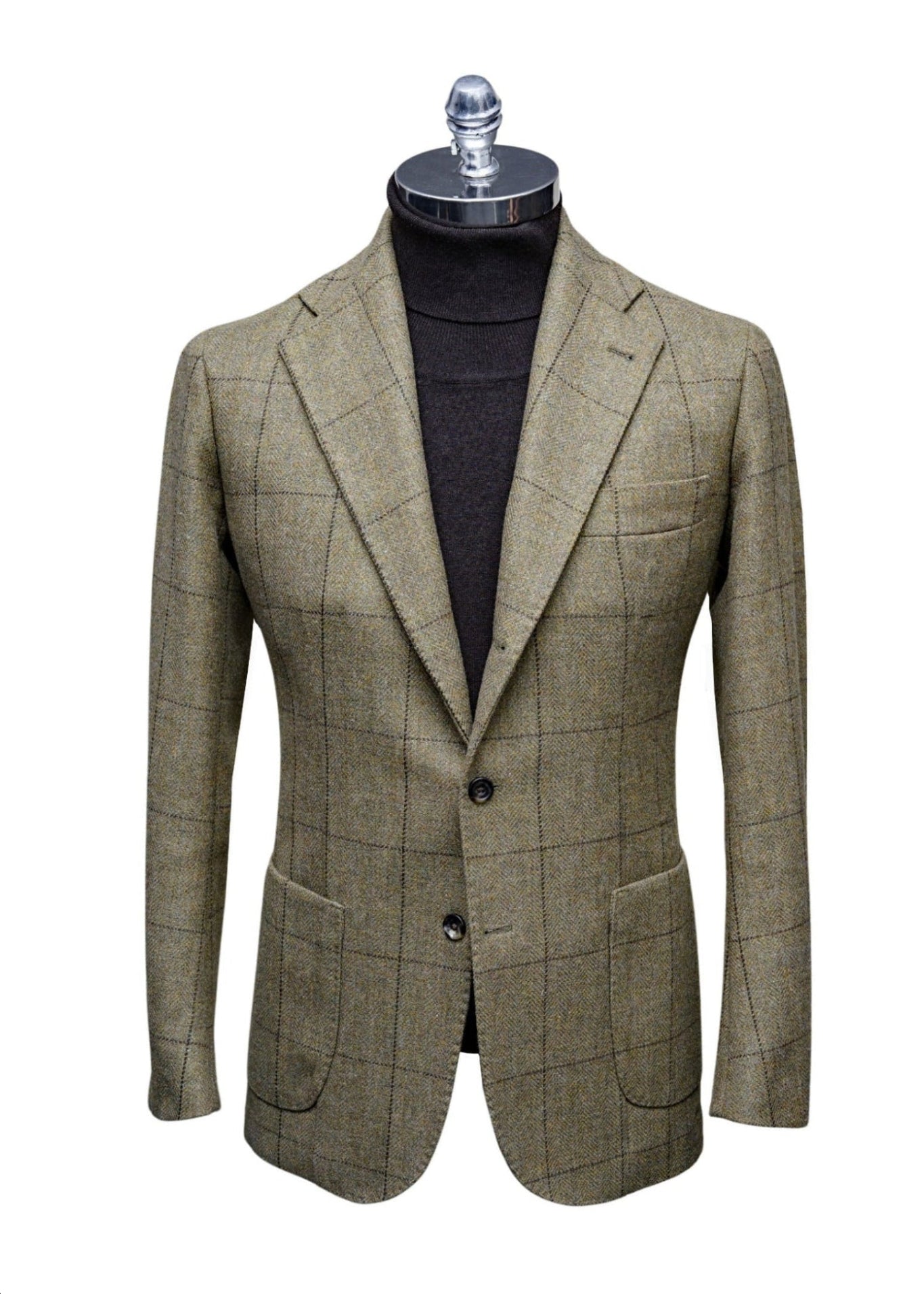 NATALINO - Zielona Włoska Marynarka Tweedowa w Kratę - Virgin Wool (48)